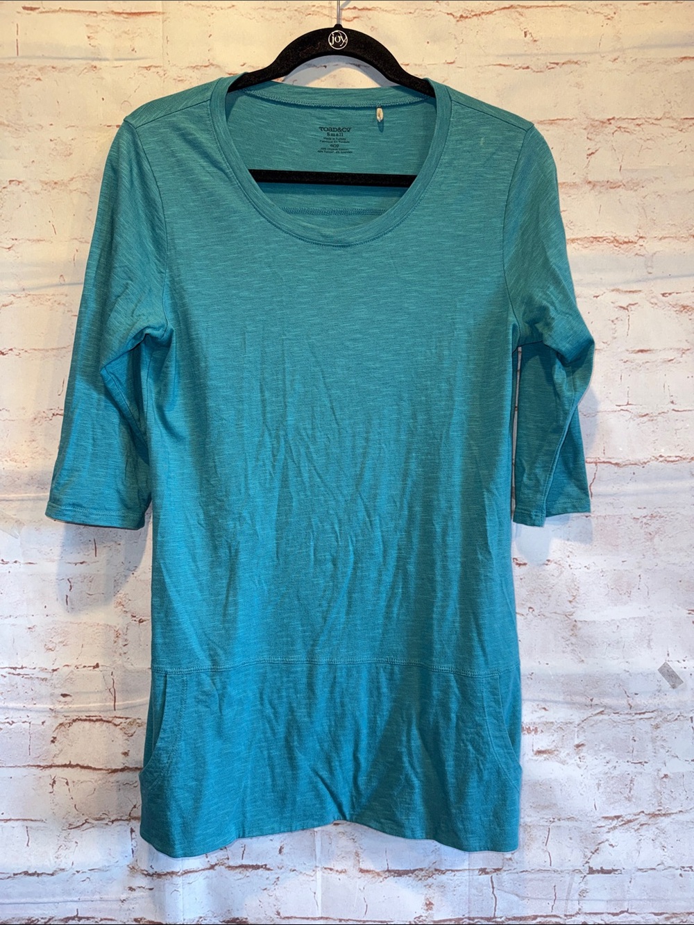 Toad&Co Ursa Tunic Teal Scoop-Neck 3/4 Three Quarter Sleeves pullover pockets S